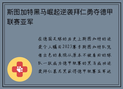斯图加特黑马崛起逆袭拜仁勇夺德甲联赛亚军